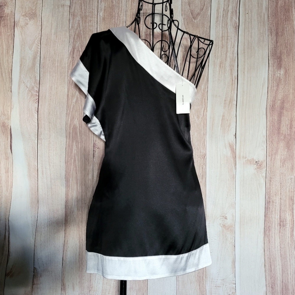 bebe Black and White Silk Blouse